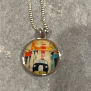 Colorful London Motif Pendant silver chain Necklace